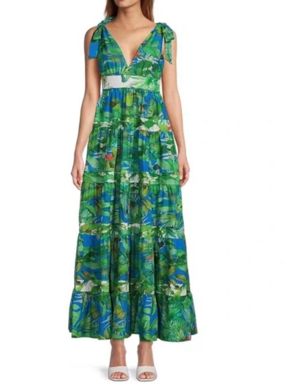 Antonio Melani Talita Tropical Print Maxi V-Neck Sleeveless Tiered Dress